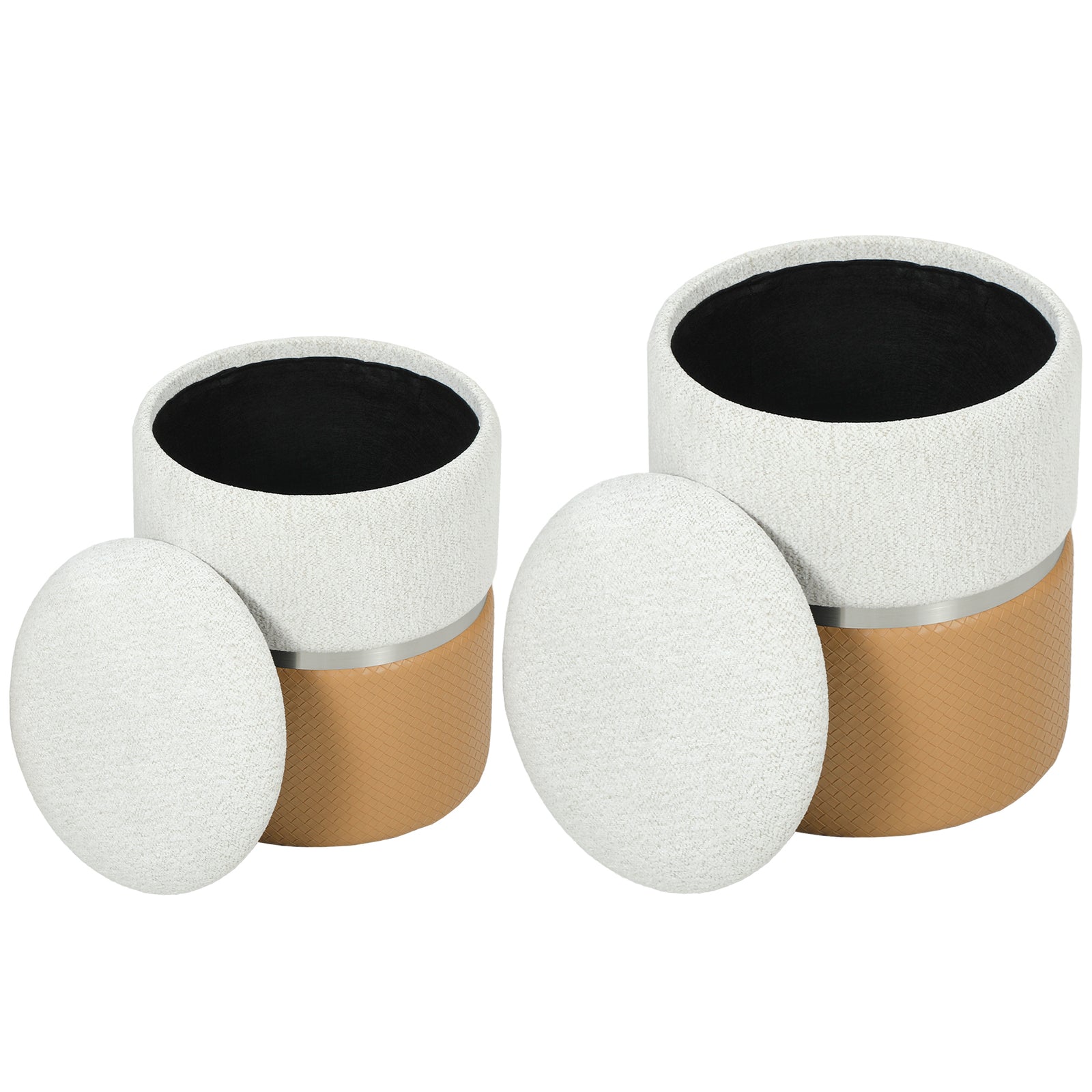 Round Storage Ottoman Set Of 2, Nesting Footrest Stool | Brown