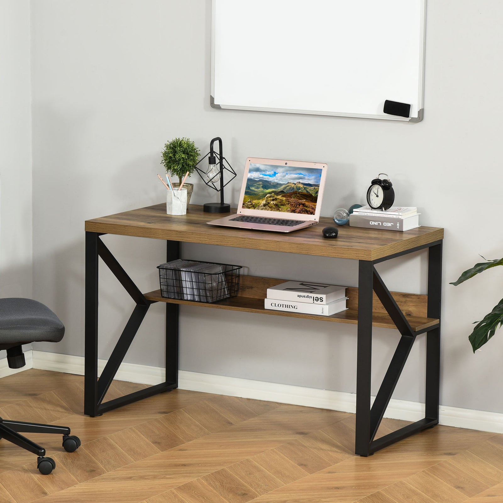 Workstation Desk With Storage Shelf, Brown