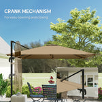 3 X 3 M Cantilever Parasol, Square Patio Umbrella With Crank Handle | Khaki