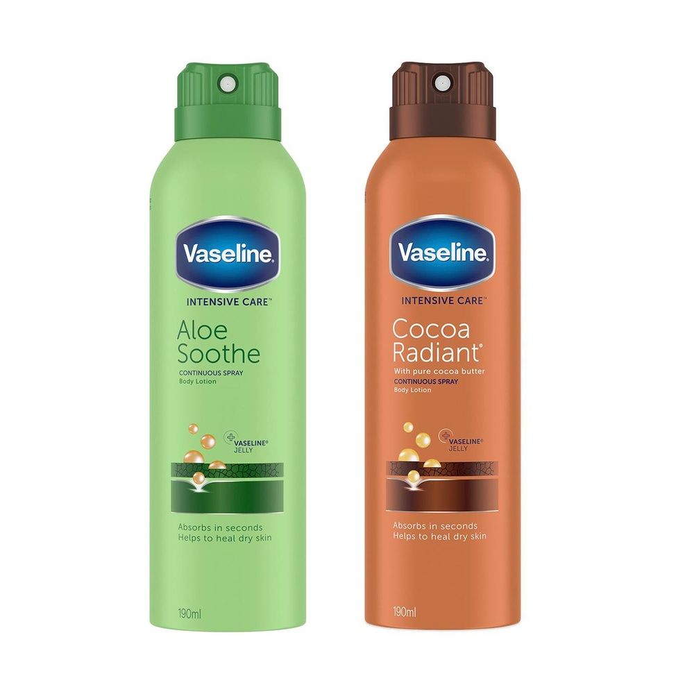 Vaseline Intensive Care Spray Moisturiser Duo Aloe Soothe & Cocoa Radiant 190ml