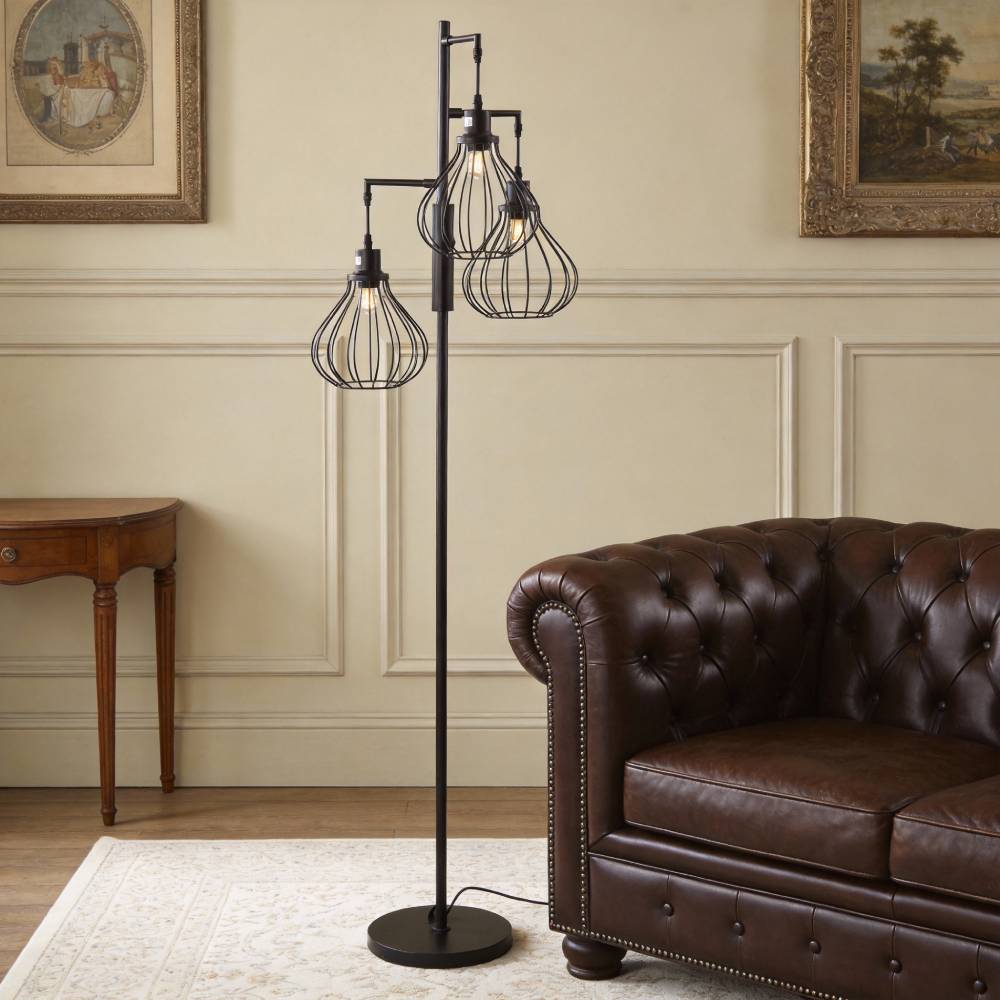 Breeins Black Modern Industrial Style 3-head Floor Lamp With Irregular Shade