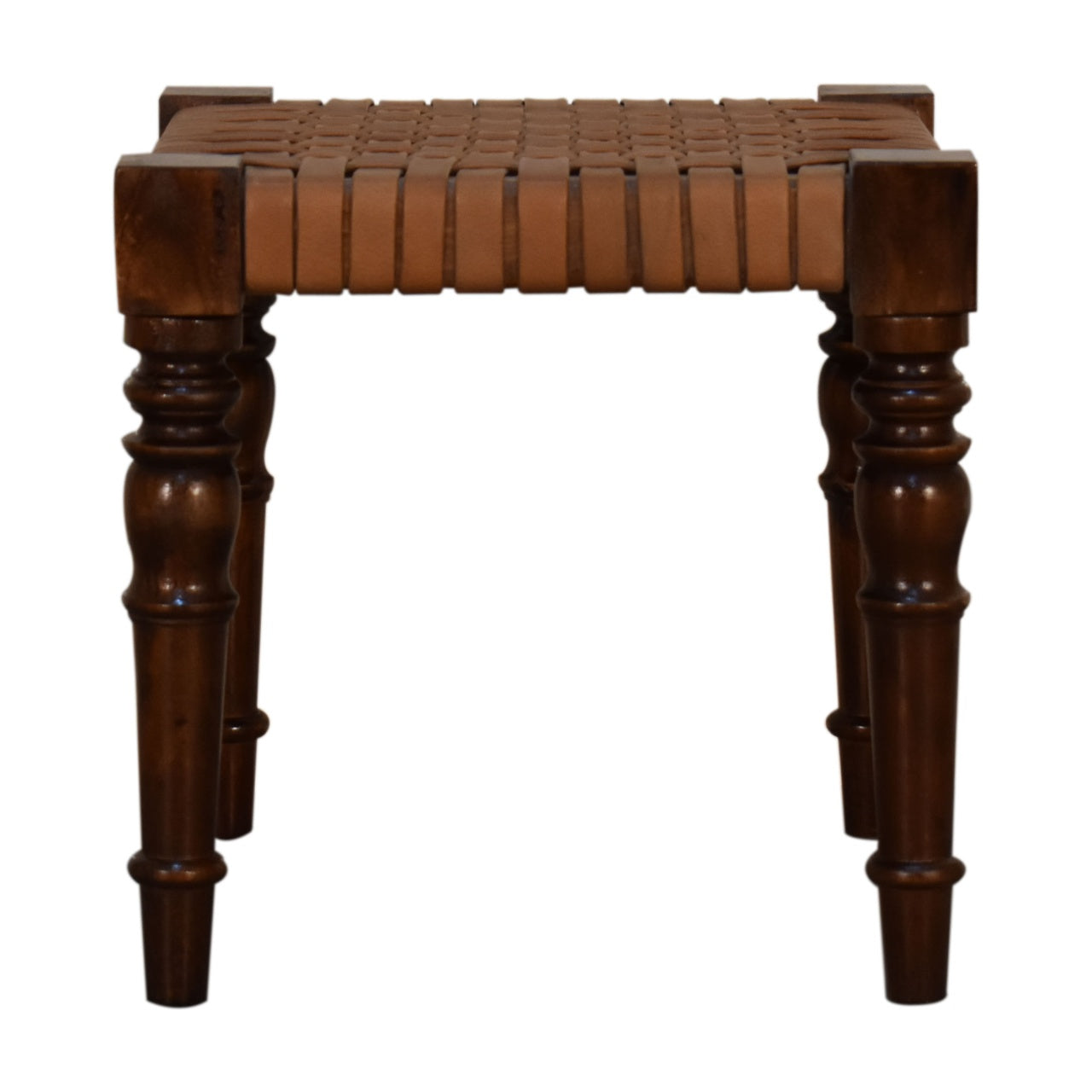 Artisan Furniture Solid Wood Woven Leather Footstool