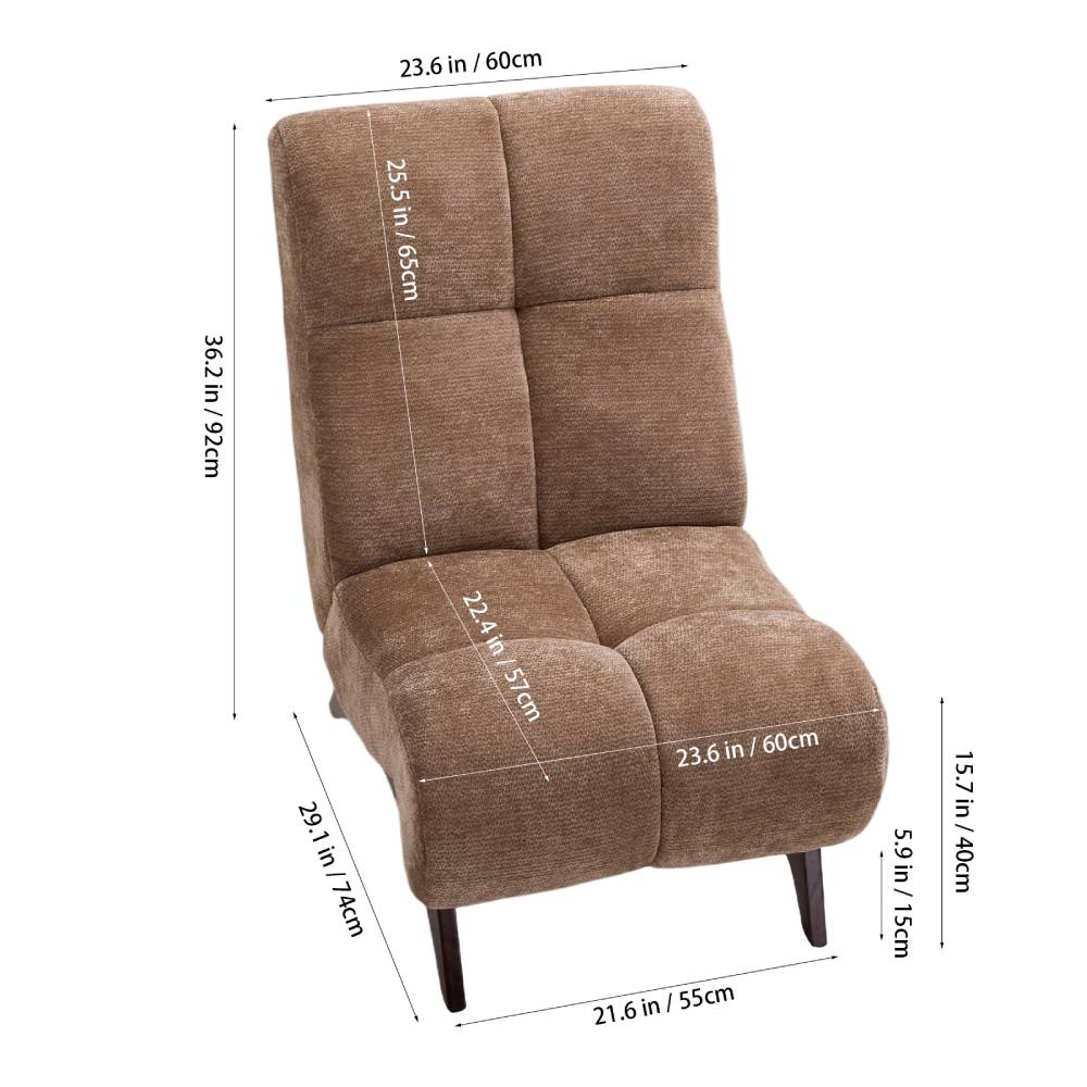 Modern Upholstered Accent Chair High Back Lounge Chair Padded Chenille Armchair With Wooden Legs | Brown
