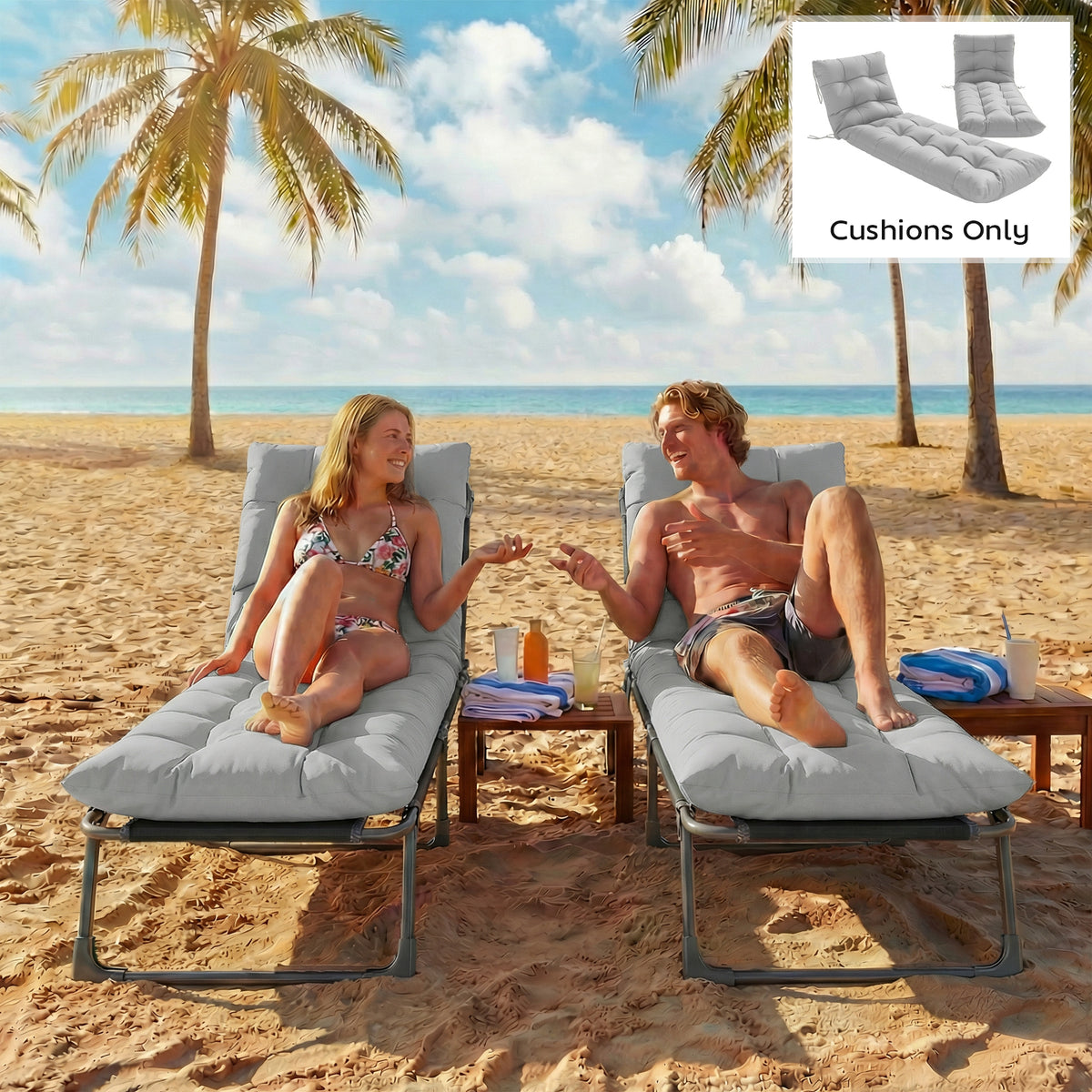 Outsunny Sun Lounger Cushions Only, Sunbed Replacement Pads With 4 Ties