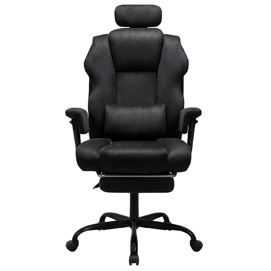 Ergonomic Office Chair Suede Fabric Wide Seat 155° Recline Footrest | Black