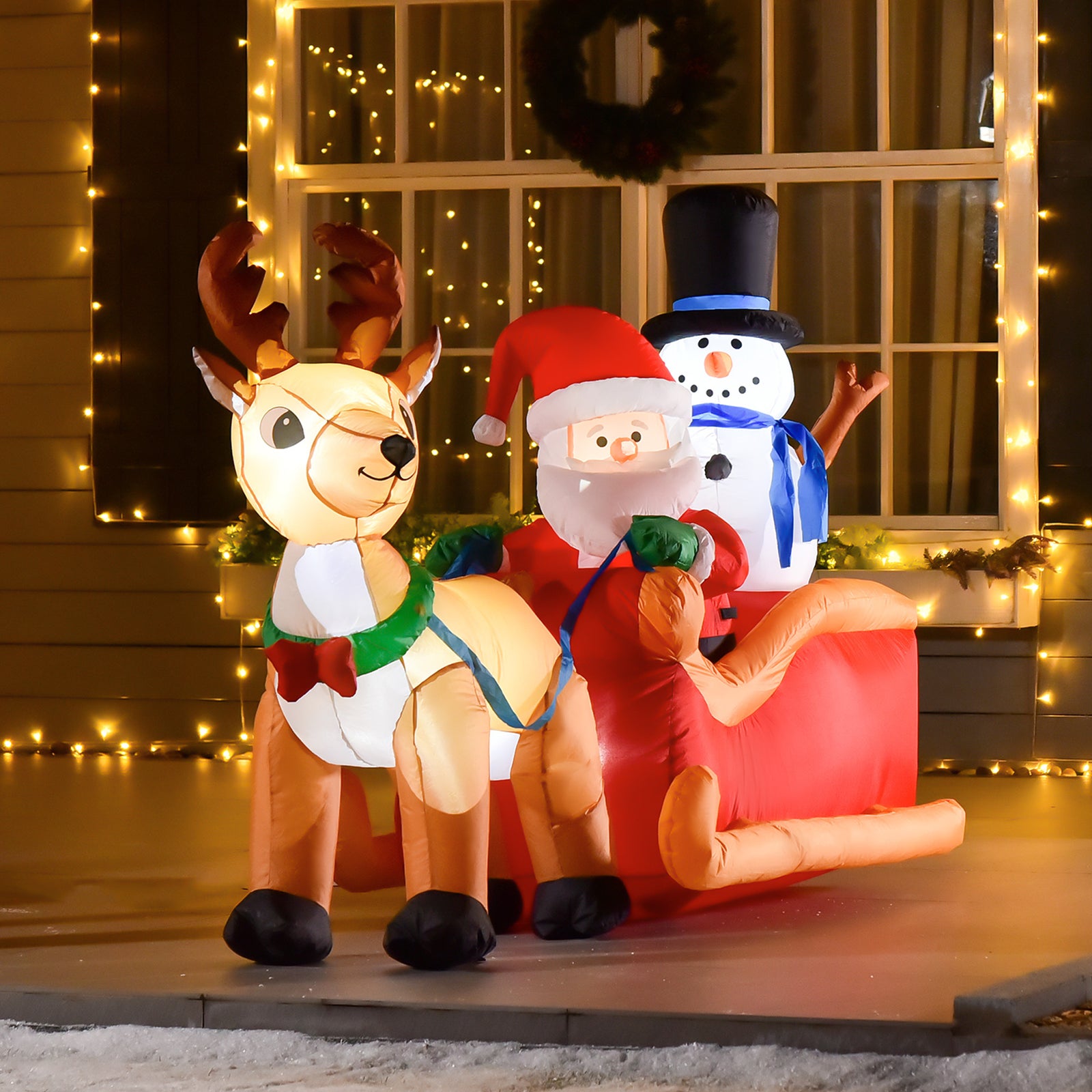 4ft Christmas Inflatable Santa Claus On Sleigh Deer Led