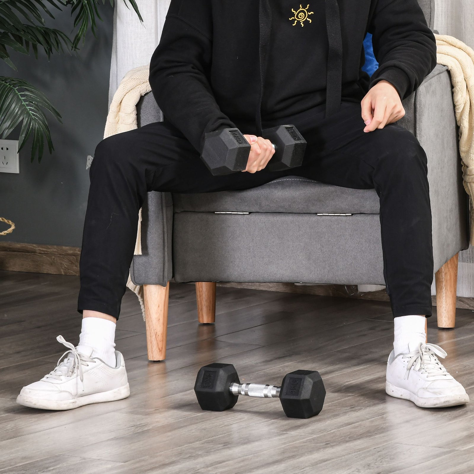 2x4kg Rubber Hex Dumbbells For Home Gym | Black