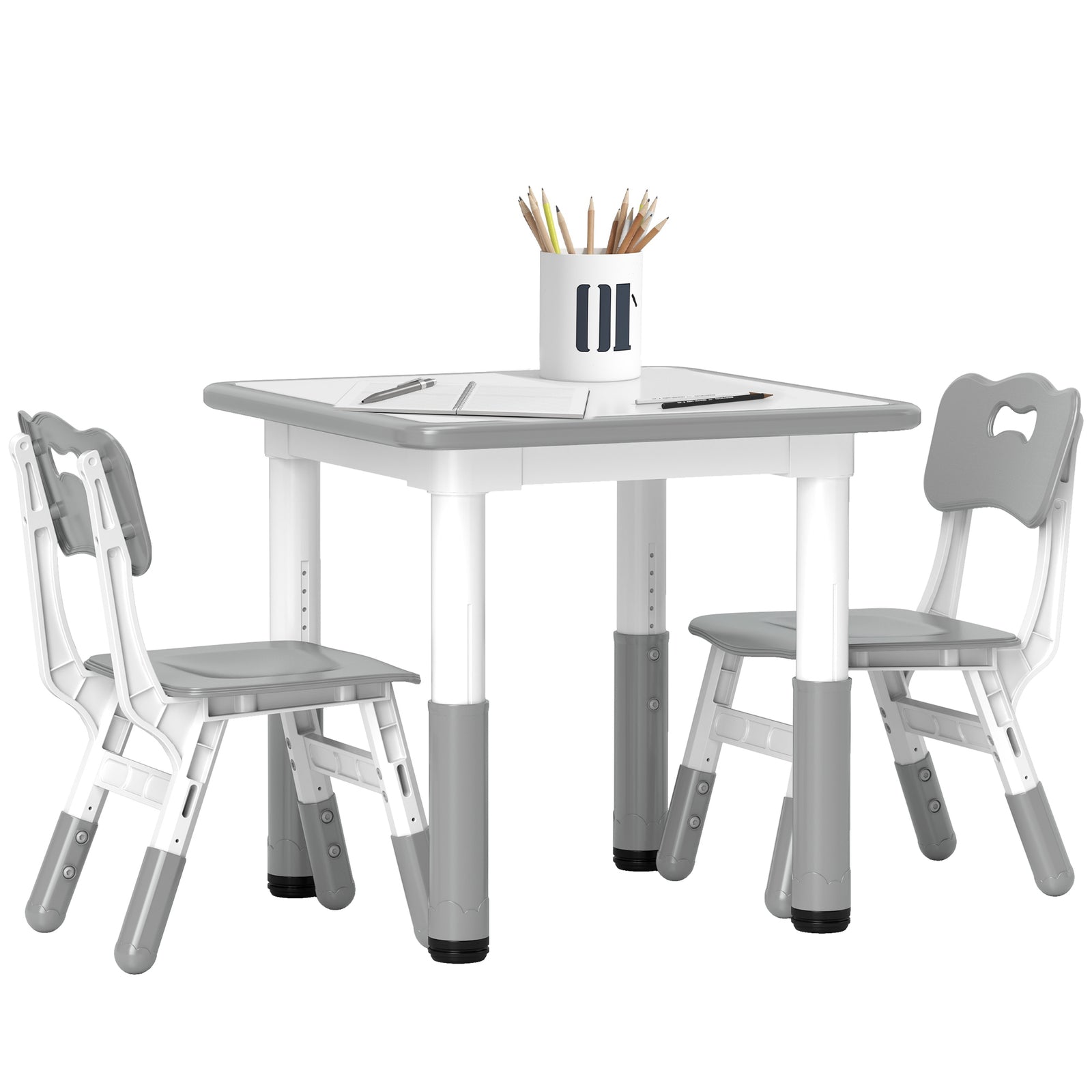 3 Pcs Height Adjustable Kids Table And Chair Set For Playroom | Grey