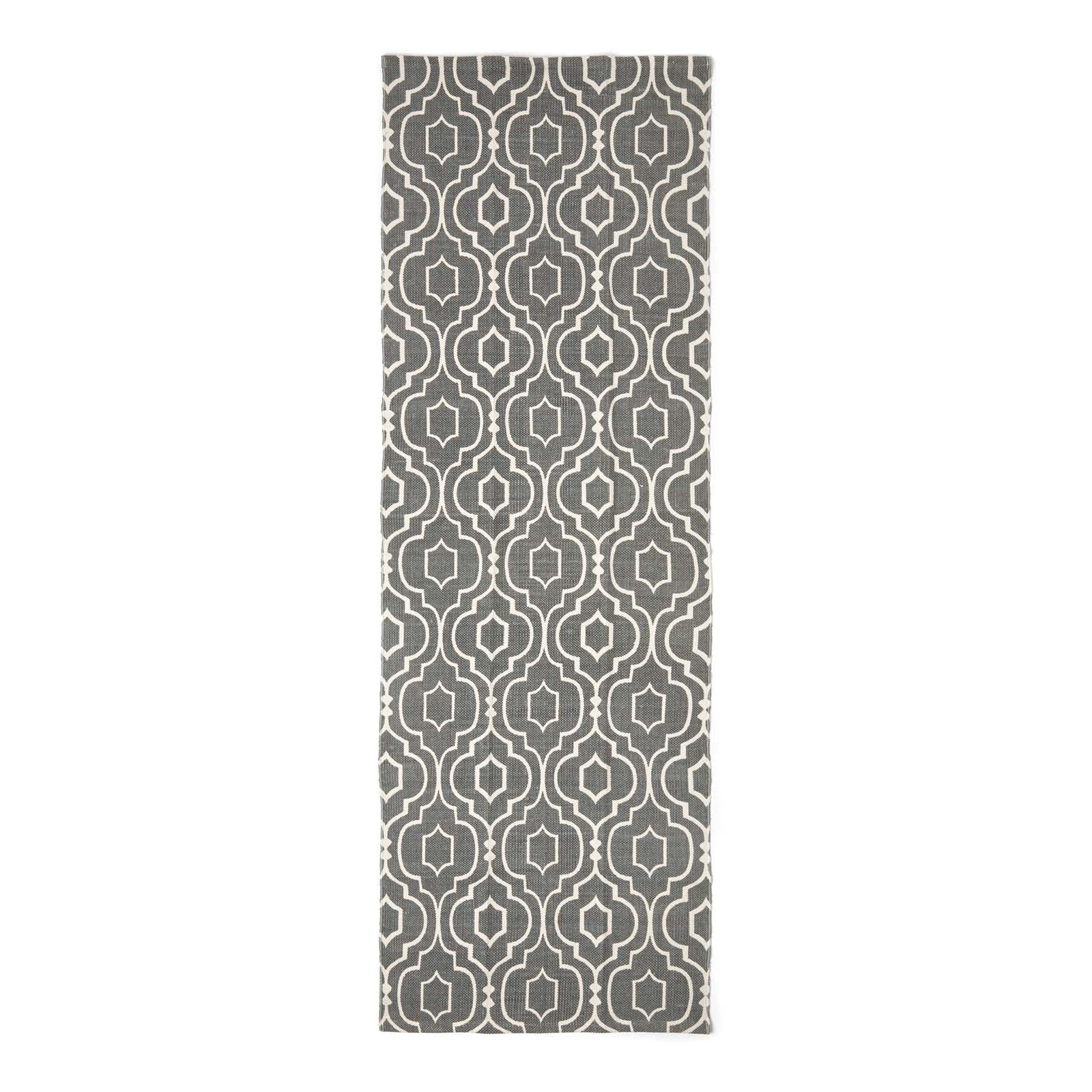 Riga 100% Cotton Printed Patterned Rug Hall Runner, 66 X 200 Cm | 200cm | Grey & White
