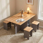 Drop Leaf Dining Table Set With 4 Stools | Grey
