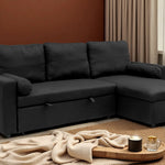 Manhattan 3 Seat Corner Sofa Bed Set - Left Or Right | Black