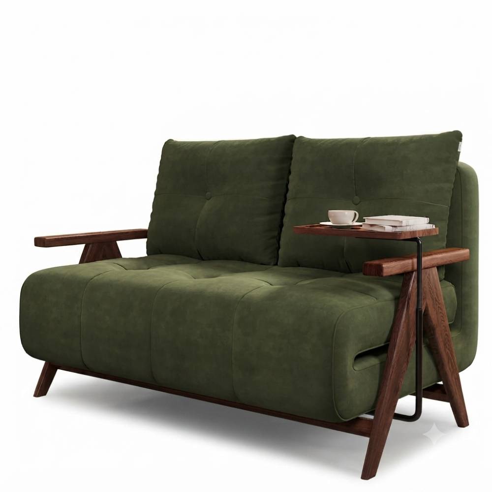 3-in-1 Convertible Sofa Bed With Side Table | Modern Sleeper Chair, Chaise Lounge & Floor Bed | Solid Wood Armrests & High-resilience Foam | Small | Green