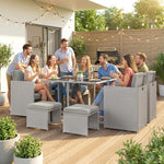 8 Seater Cube Rattan Garden Dining Set With Cushions | Light Grey