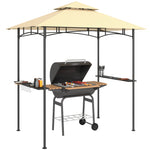8' X 5' Grill Gazebo, Double Tiered Outdoor Bbq Shelter | Beige