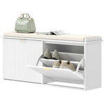 Shoe Storage Bench With Cushion And Flip-drawer | Large | White