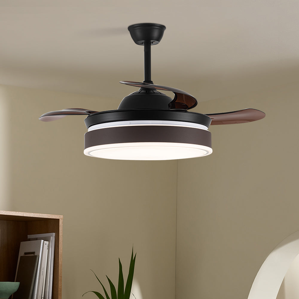 42 Inch Brown Ceiling Fan With 3 Blades & Dimmable Led Light Quiet Fan With Remote Control