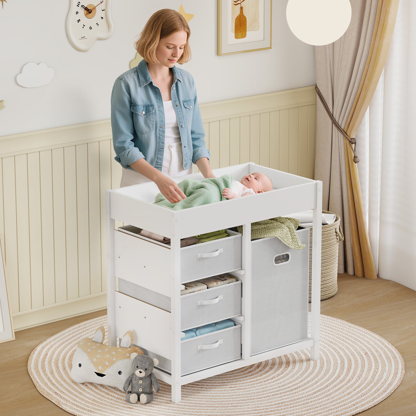 Baby Changing Unit With 4 Drawers, Diaper Changing Table | White