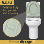 Toilet Seat Soft Close D Shape, Premium Thermoplastic, Quick Release, Top & Bottom Fixings | Sage Green