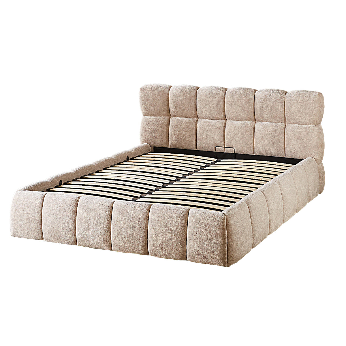 The Maya Upholstered Soft Plush Ottoman Bed Frame | Double | Beige