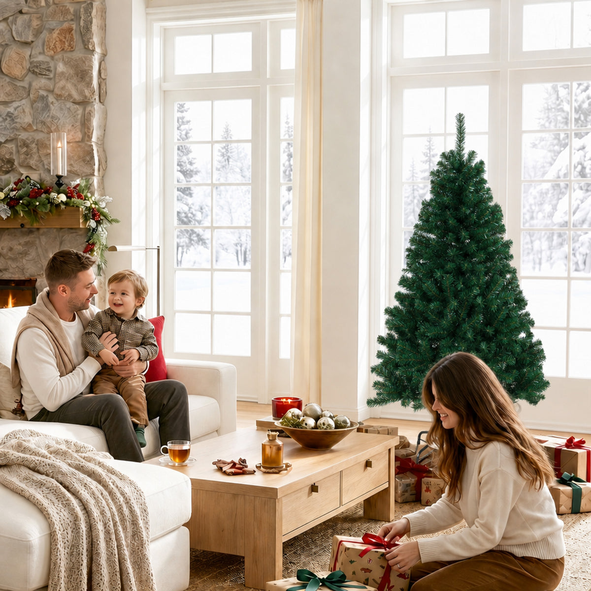HOMCOM Artificial Christmas Tree With Hinged Design, 150cm Fir Tree
