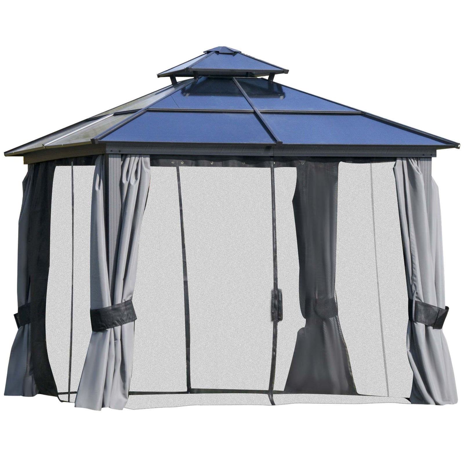 Pc Hardtop Gazebo W/ Double Roof & Aluminium Frame | Medium | Charcoal Gray
