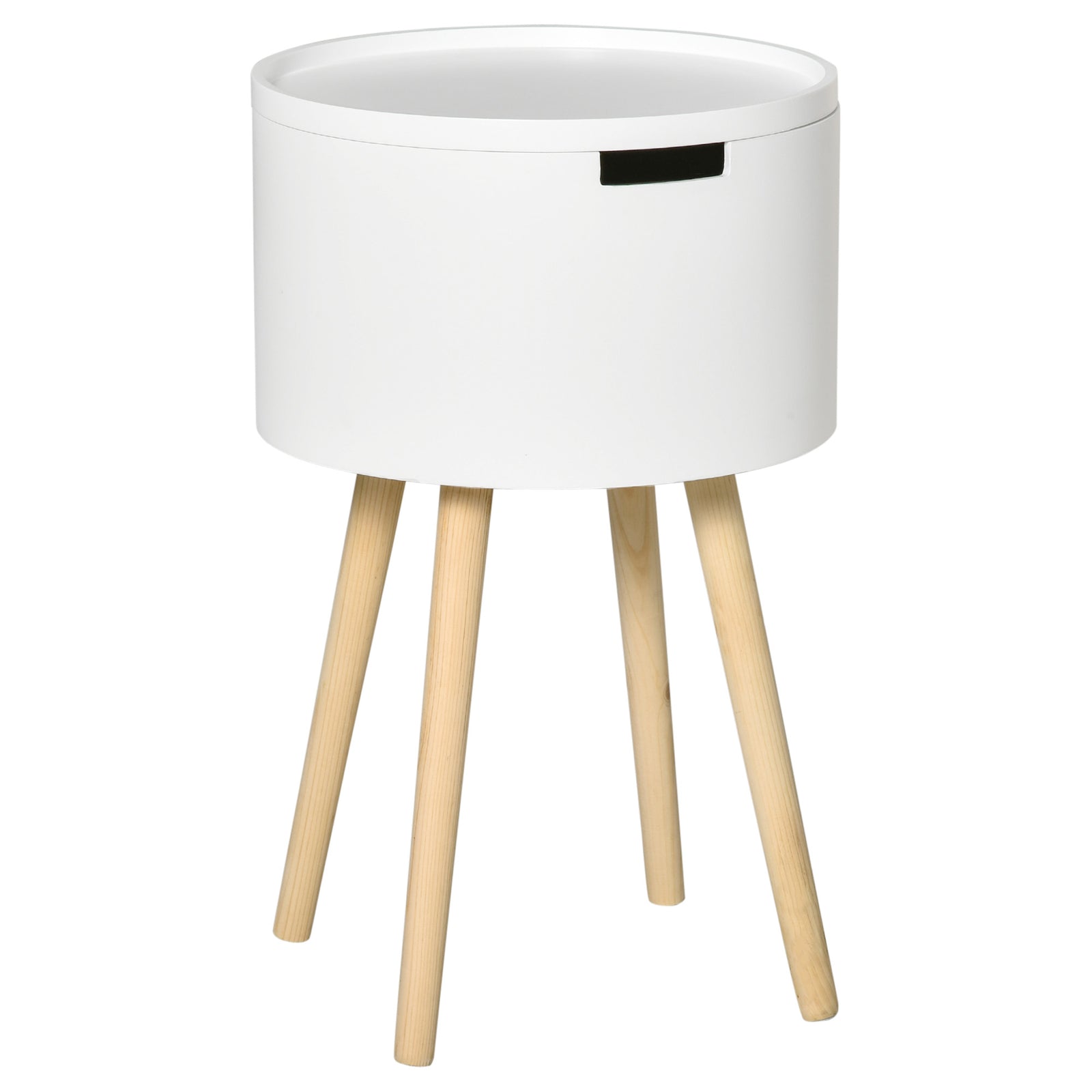Side Table Wood Nightstand W/ Hidden Storage Space | White