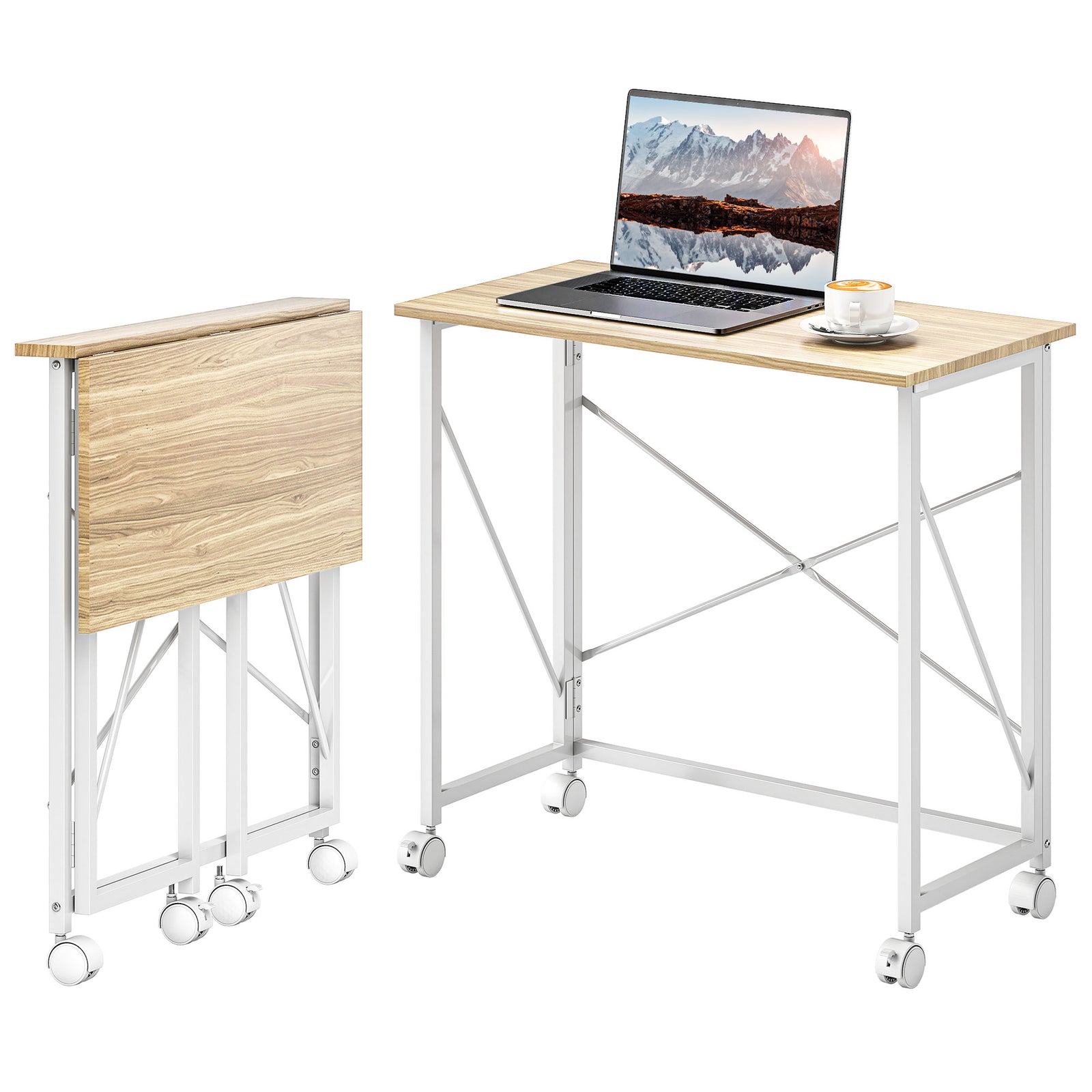 Folding Desk On Wheels, Writing Table For Home Office | Natural
