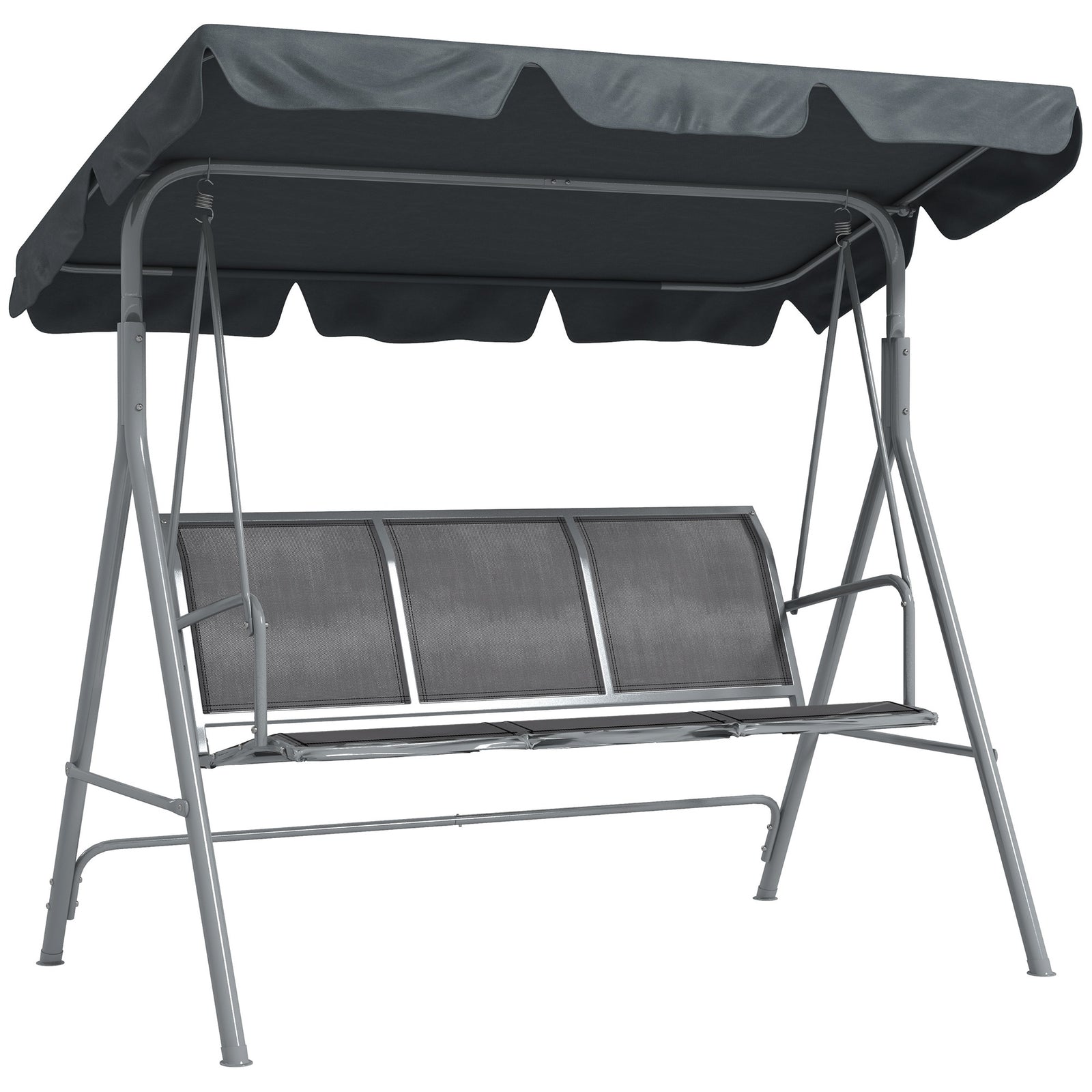 3 Seater Metal Swing Chair Patio Bench With Canopy Dark Grey