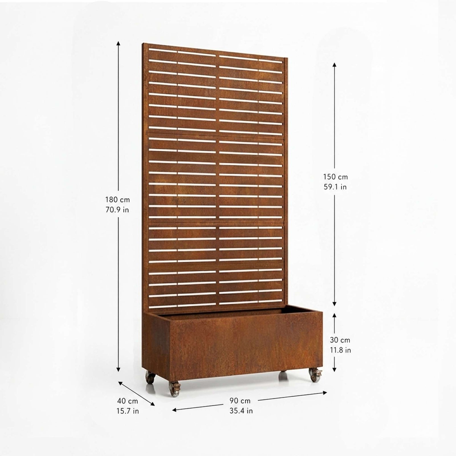 Metal Privacy Screen With Plant Pot - Slat | Rust