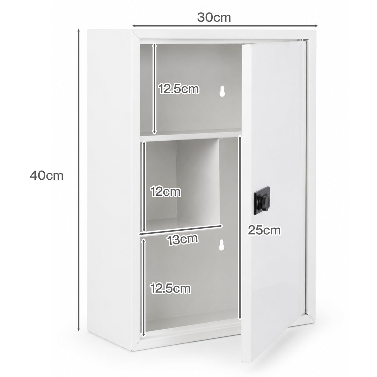 Medicine Cabinet Lockable Storage Box Wall Mounted Metal Home,white