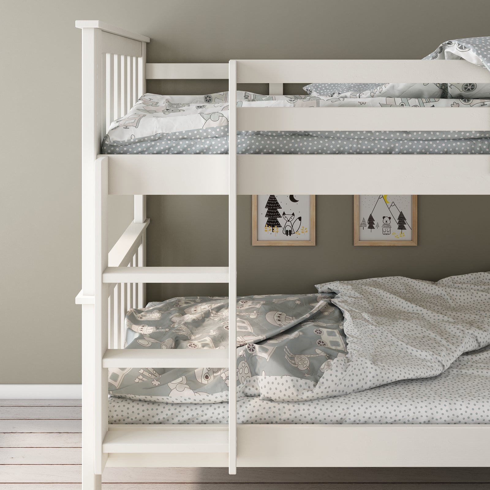 Carra Wooden Single Bunk Bed With Memory Foam Mattresses | Single | White