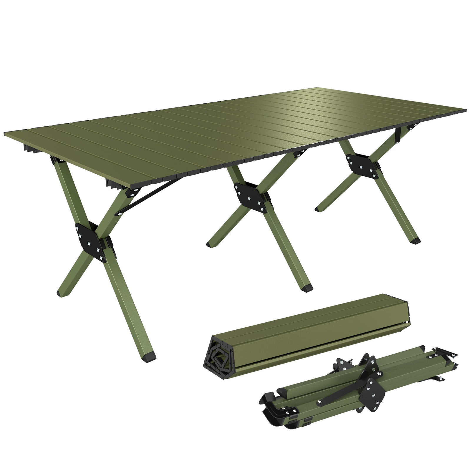 4ft Folding Camping Table, Picnic Table With Roll Up Top | Green