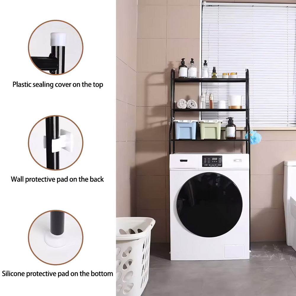 3 Tiers Metal Bathroom Organizer Over Toilet Rack Storage Shelves | Black