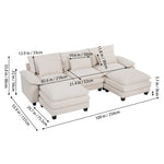 3-seater Chenille Upholstered Sectional Sofa With Pillows