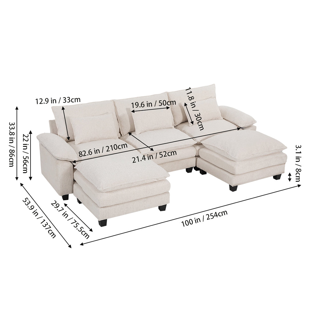 3-seater Chenille Upholstered Sectional Sofa With Pillows
