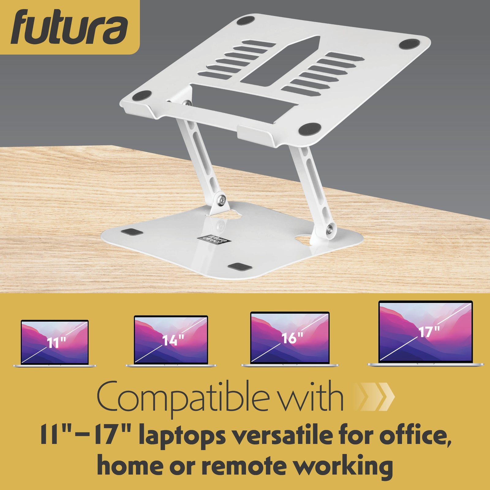 Laptop Stand Adjustable Portable Riser, Foldable Aluminium Holder For Macbook Airpro And 11 To 17 Inch Laptops | White