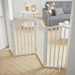 Foldable Freestanding 3/4-panel Arched Pet Gate, Indoor Safety Barrier For Doorways, Halls & Staircases | Large | White