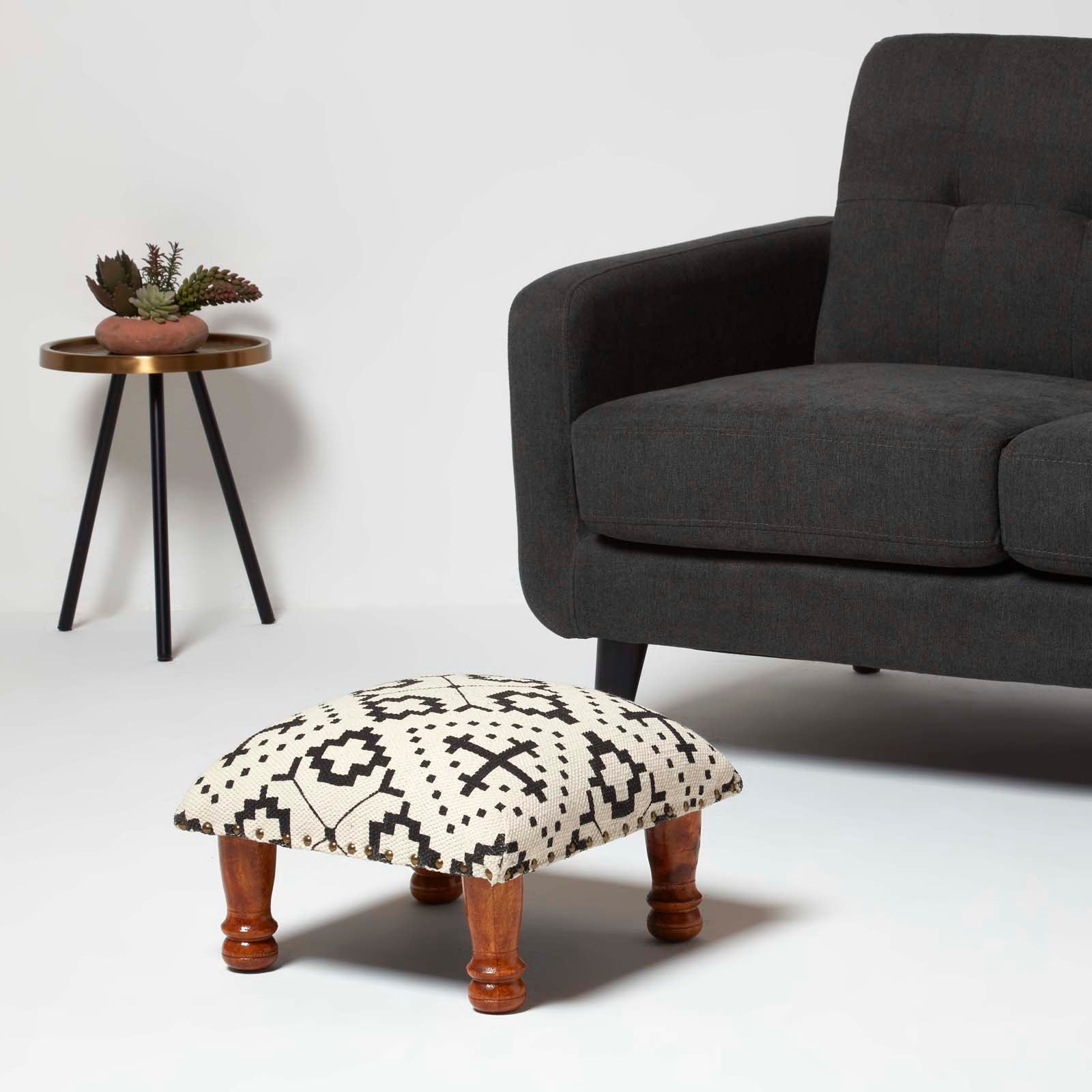 Reva Black Geometric Footstool | 40cm x 40cm