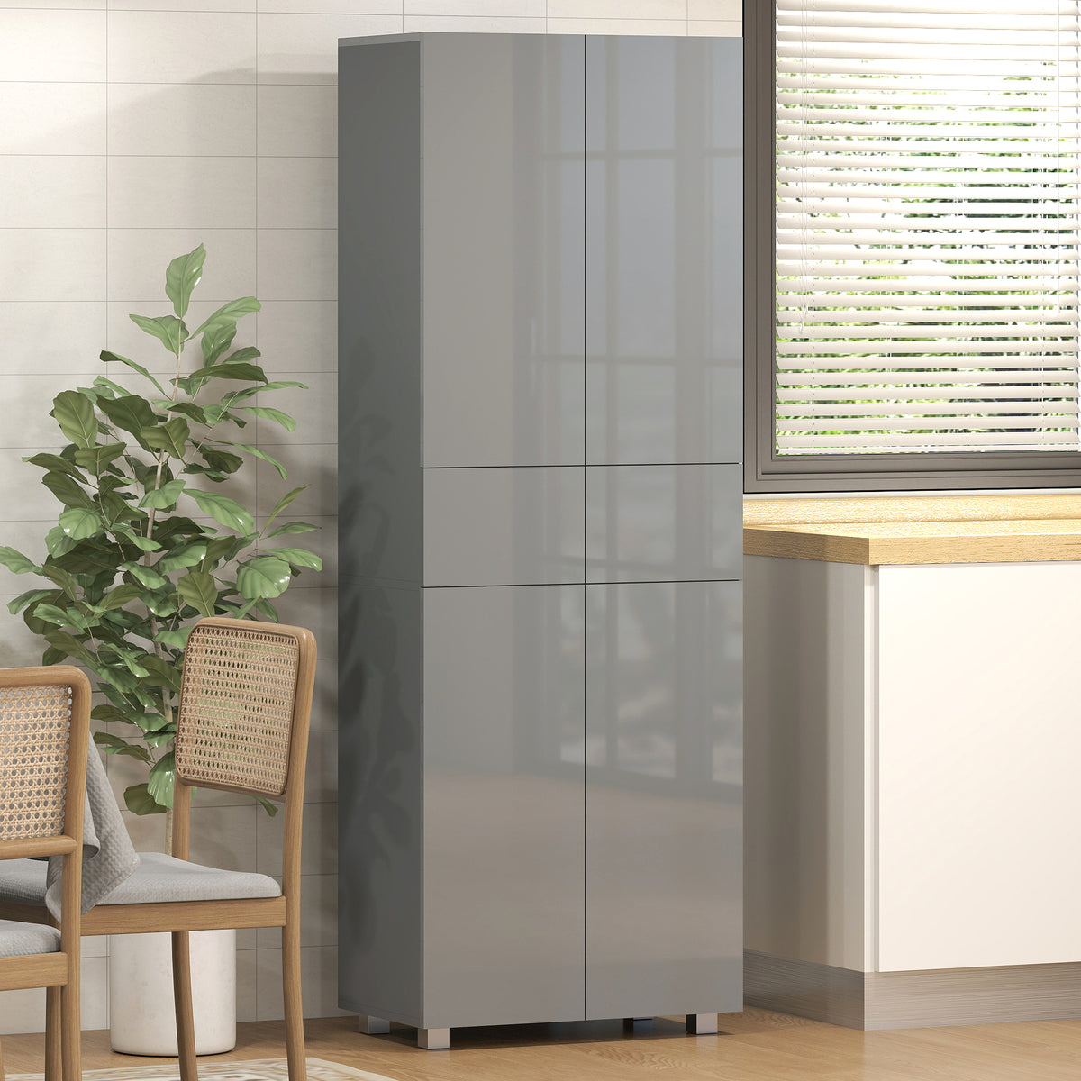 HOMCOM Kitchen Cupboard Storage Cabinet Push Open Doors And Drawers, Grey