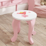 Kids Dressing Table Set, Strawberry Theme Vanity Table With Stool, Mirror Drawer