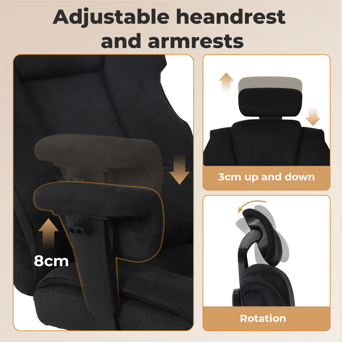 Ergonomic Office Chair Suede Fabric Wide Seat 155° Recline Footrest | Black