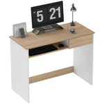 Compact Computer Table With Keyboard Tray And Drawer | Oak