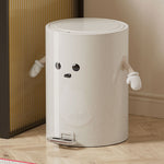 12l Cream-white Step-on Trash Bin With Soft-close Lid And Removable Inner Bucket, Decorative Face Design
