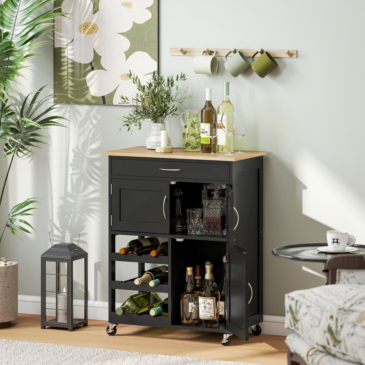 Kitchen Trolley, Rolling Island Storage Cart With Drawer, Black
