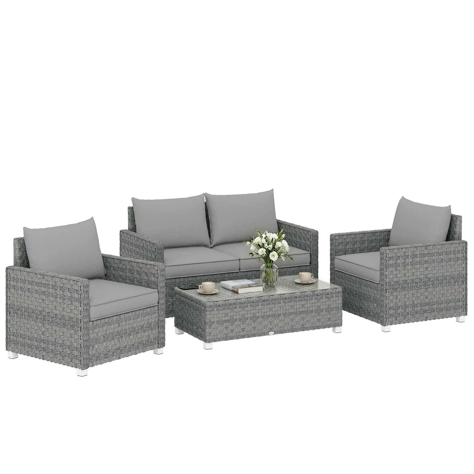 4 Seater Rattan Garden Furniture Set With Cushions, Grey