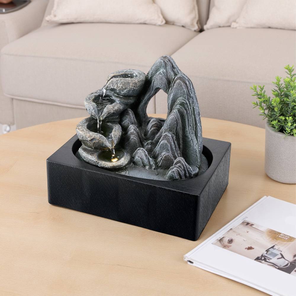 Indoor Tabletop Water Fountain With Mountain Rock Design 4-tier Cascading Bowls