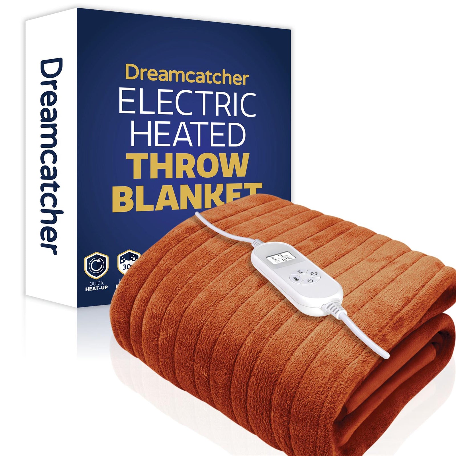 Deluxe Electric Throw Heated Double Over Blanket Soft Fleece  9 Heat & 12 Timer Settings | L | Terracotta