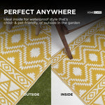 Luxury Outdoor Rug Waterproof Reversible For Garden Patio 100% Recycled, Yellow Anna Aztec | 75cm x 200cm | Yellow