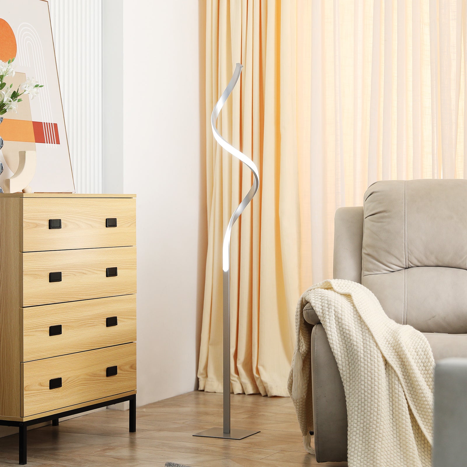 Spiral Floor Lamp For Living Room 3 Adjustable Brightness