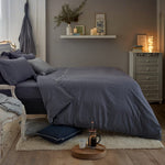 Southwick Cotton Rich Soft Duvet Cover Set -  Breathable Melange Look Bedding With Piped Finish | Double | Navy Blue
